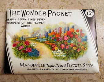 1940s Mandeville & King Seed Co. THE WONDER PACKET! Unopened Vintage Packet with Flower Seeds! Original Untouched Mixture of Many Varieties