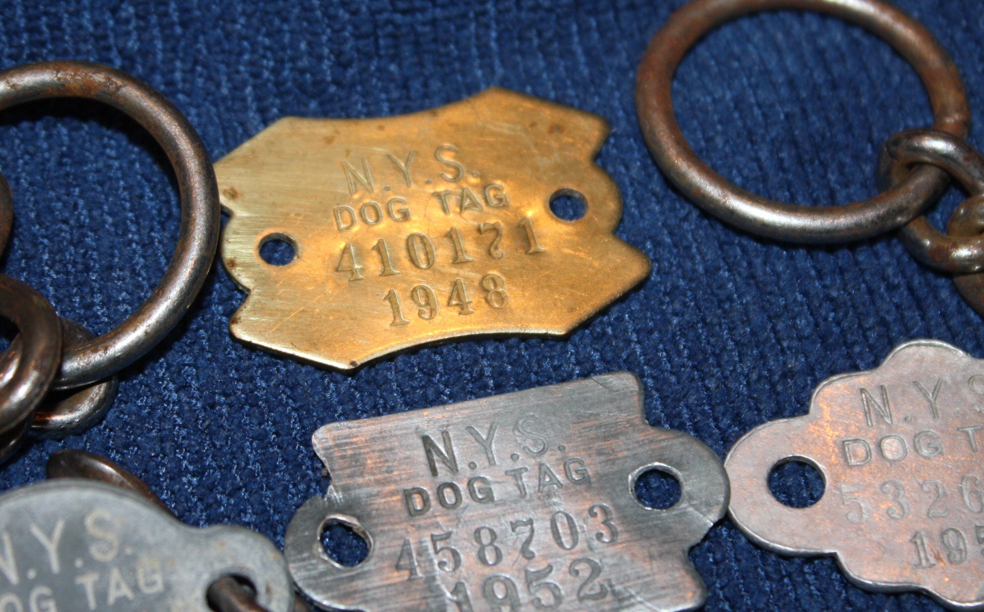 Lot of 14 Vintage Metal Dog License Tags & Choker Collar Old NYS