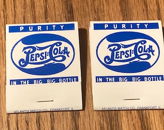 2 Vintage PEPSI COLA Double Dot Matchbooks, Unused Blue Pack, Atlantis Match Co., 1940s NOS Mint