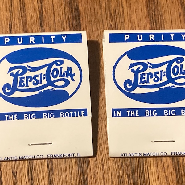 2 Vintage PEPSI COLA Double Dot Matchbooks, Unused Blue Pack, Atlantis Match Co., 1940s NOS Mint