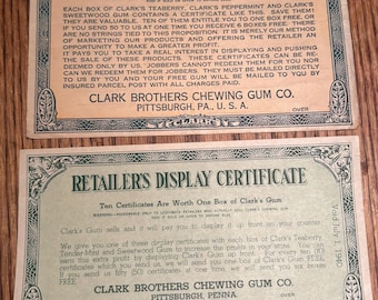 Vintage 1930s Clark Brothers Chewing Gum Co. Retailer Incentive Coupons