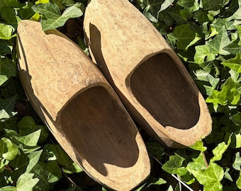 Antique Country Primitive Carved Wooden Shoes, Eastern European Clogs