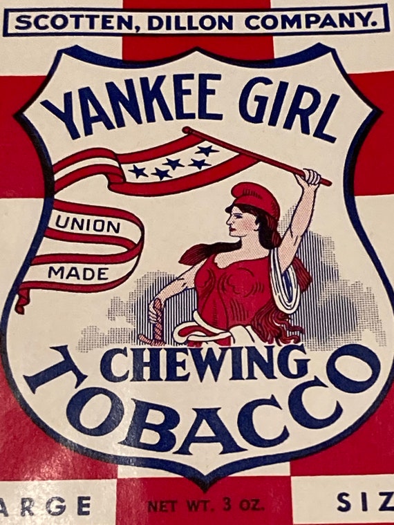 woman dipping tobacco Vintage 1940 Yankee Girl Chewing Tobacco Bag, Pouch; Scotten, Dillon  Company; NOS Warehouse Find! Never Used, Mint Condition!