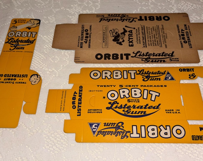 Original Antique Wrigley's Orbit Listerated Gum NOS Display Box! 3pc Early 1930s