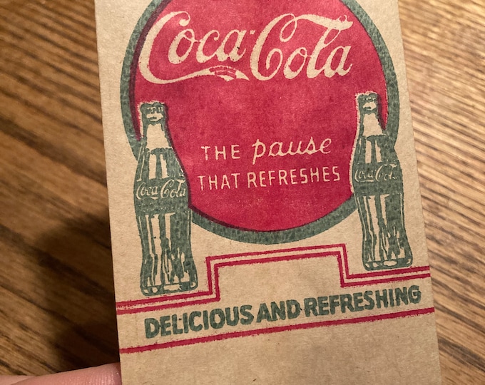 Vintage 1929 Coca Cola Dry Server, Bottle Drip Protector, Sleeve, featuring Large Red COKE "The Pause That Refeshes" Logo; Two Coke Bottles