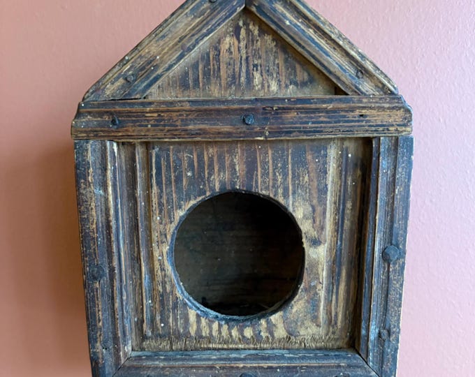 Antique Country Primitive Wooden Clock Box with Old Paint