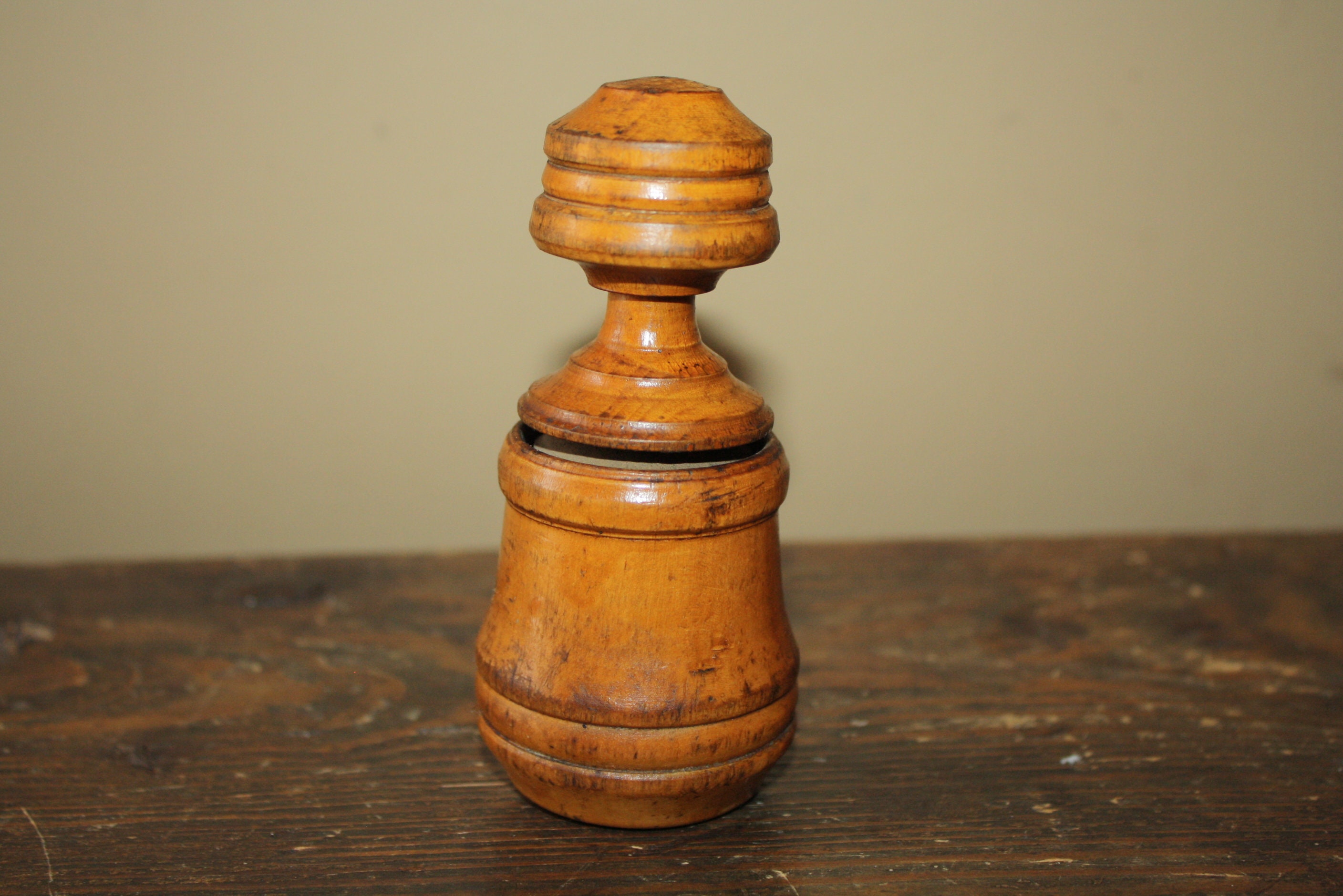 Antique Primitive Wooden Nutmeg Grinder; Vintage Country Spice Mill