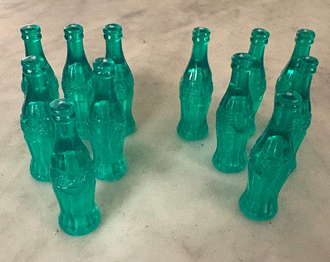 12 Vintage Miniature Green Coca Cola Bottles; 1 1/2" Coke Warehouse Find! NOS