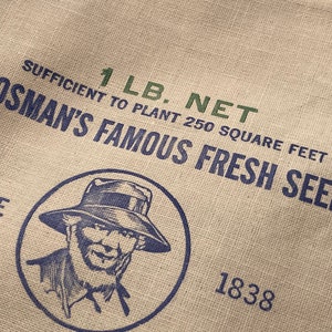NOS Vintage Cotton Grass Seed Sack; Shady Spot Lawn Seed Linen Bag; Crosman Seed Co., East Rochester, NY image 3