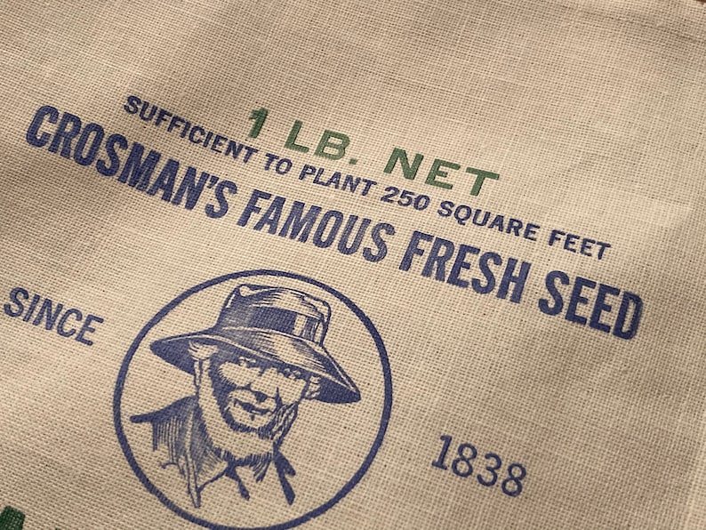NOS Vintage Cotton Grass Seed Sack; Shady Spot Lawn Seed Linen Bag; Crosman Seed Co., East Rochester, NY image 3