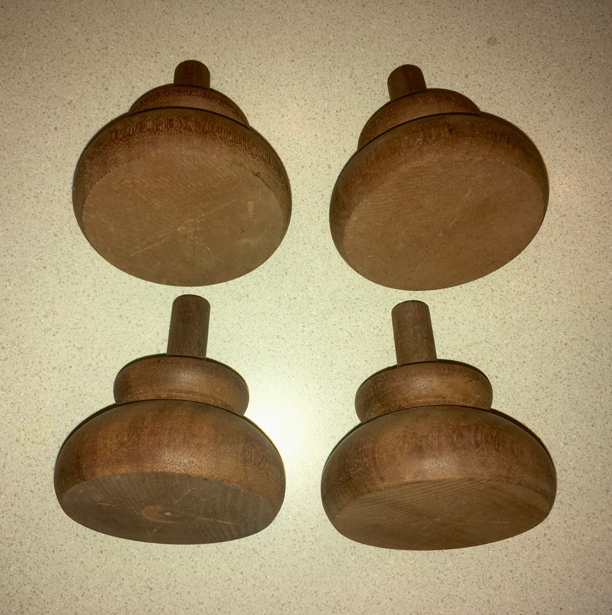 4 Vintage Unused Mahogany Furniture Feet, Small Turned Wooden Finials