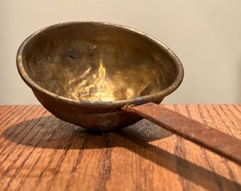 19th Century Antique Brass & Iron Dipper, Hand Hammered Kitchen Ladle