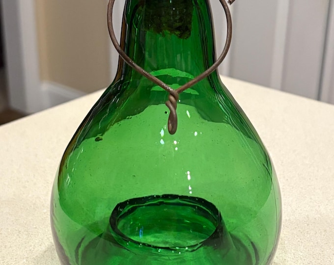 Vintage Dark Green Slag Glass Bug Catcher, Hanging Fly Trap