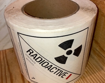 Roll of 500 Vintage 4" RADIOACTIVE Decals; DOT Transportation Hazard Stickers; Warning Labels; OSHA Tags