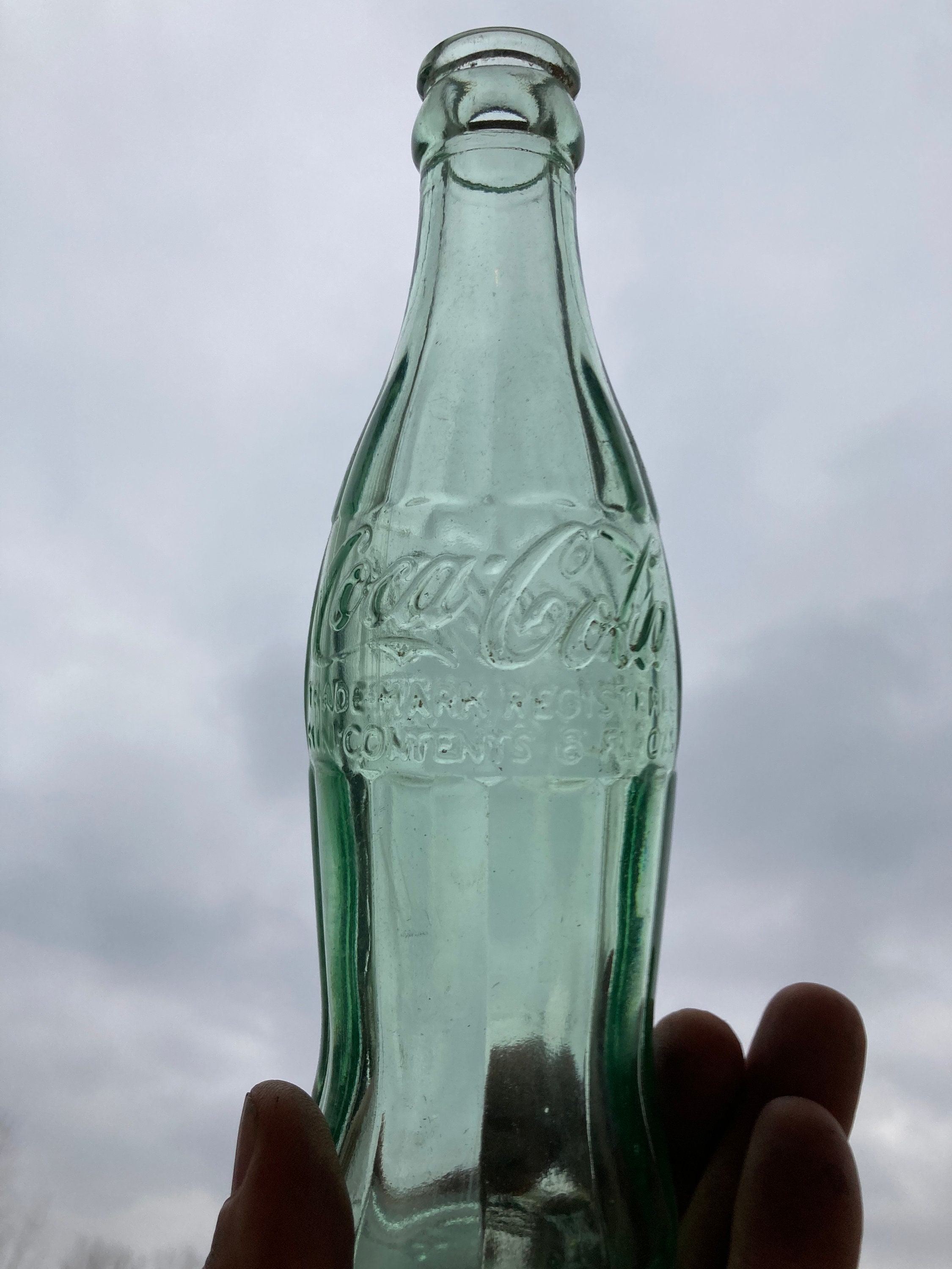 Vintage 1940s 50s Coca Cola Bottle; Antique Green Glass Coke Bottle