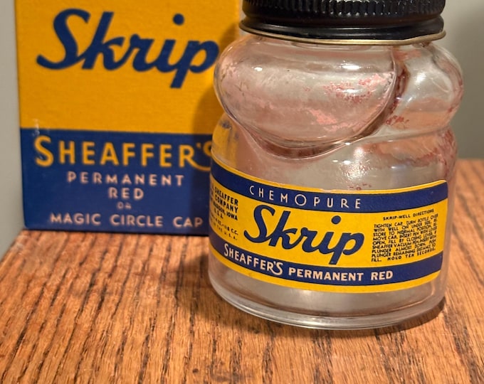 Vintage Sheaffer's Skrip Fountain Pen Writing Fluid: Empty Ink Well Bottle in original box