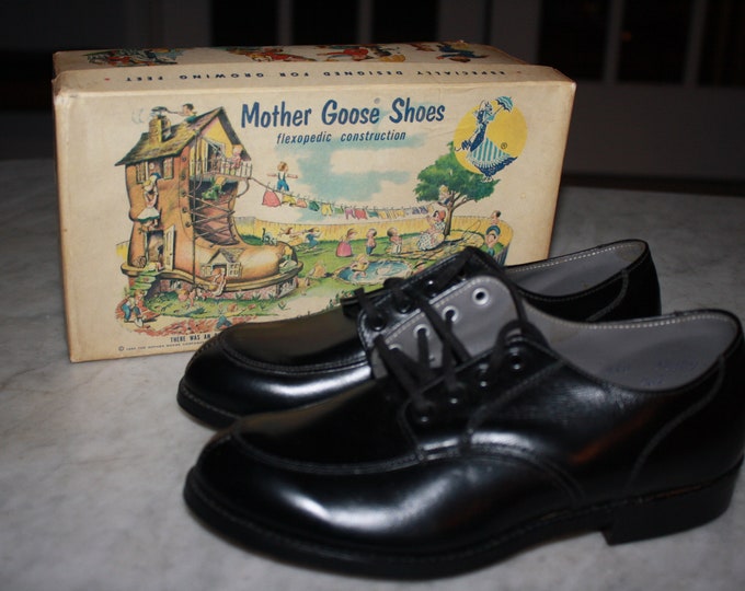 Vintage 1950s Mother Goose Children's Shoes with Original Nursery Rhymes Box; NOS Old Stock