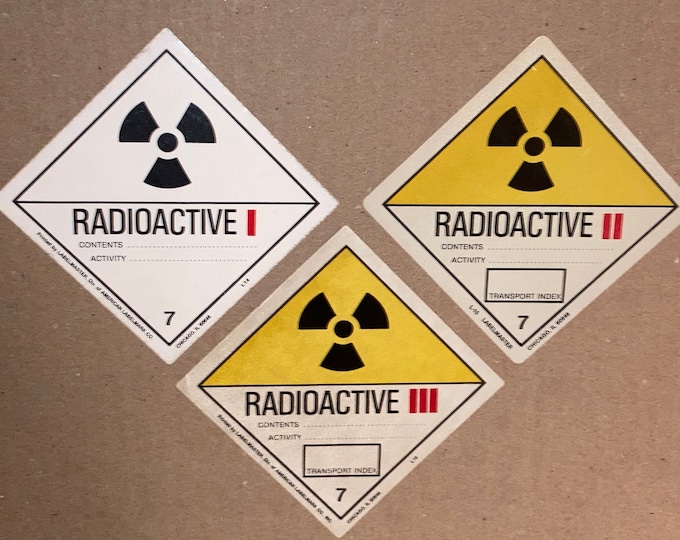 Vintage 4" RADIOACTIVE Decals; DOT Transportation Hazard Stickers; Warning Labels; OSHA Tags