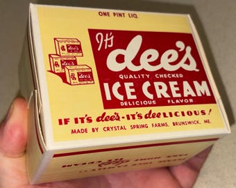 Vintage 1950s Dee's Ice Cream Carton from Crystal Spring Farms, Brunswick, ME