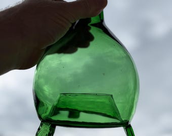 Vintage Green Blown Glass Bug Catcher, Old Footed Fly Trap with Glass Stopper