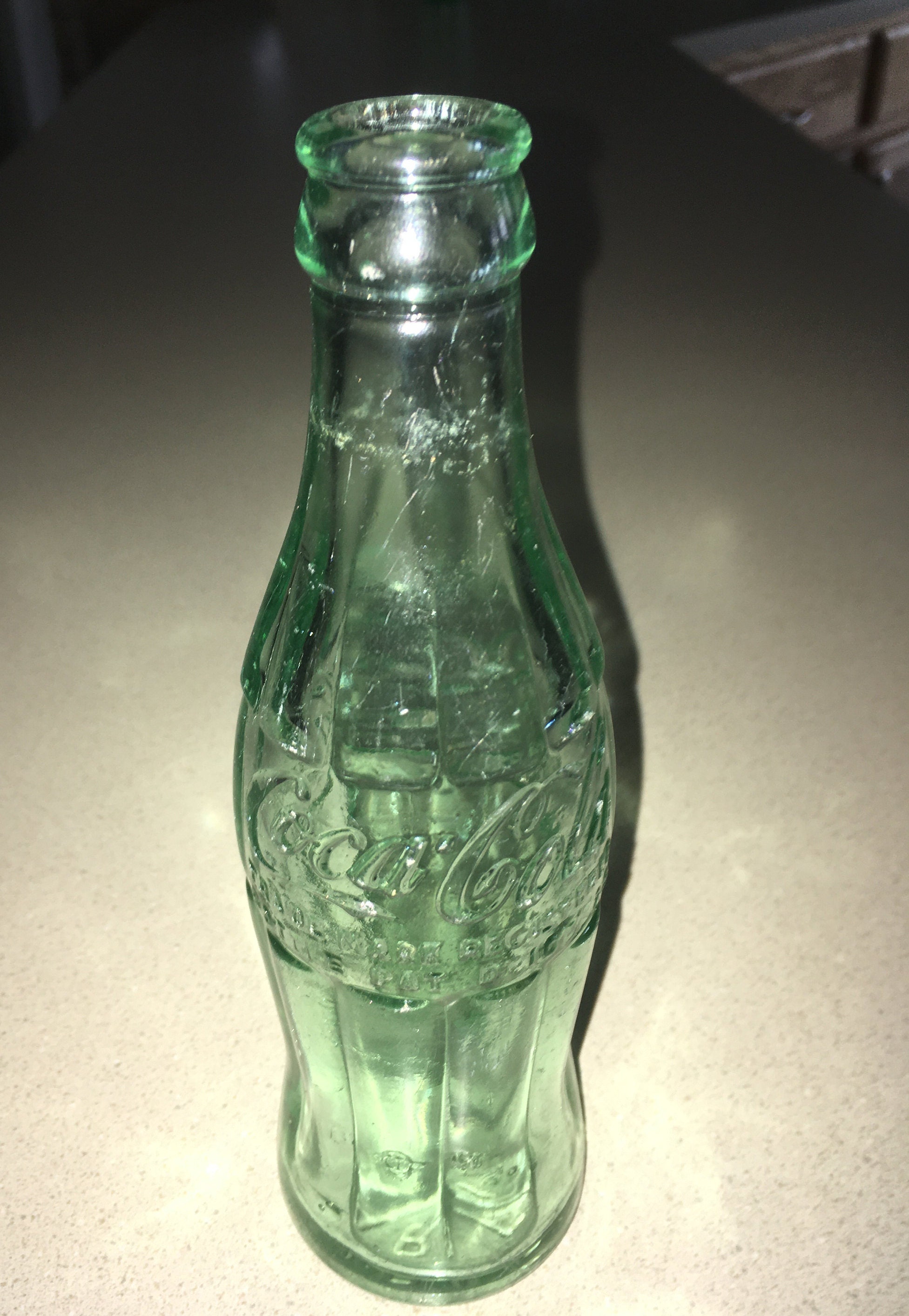 Vintage Green Glass Coca Cola Bottle; Antique Coke Bottle, Marked
