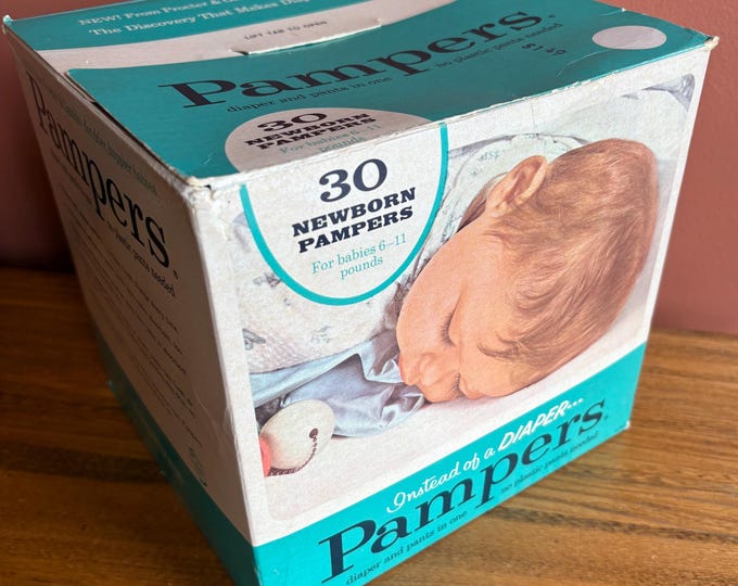 Vintage 1960s Pampers Disposable Diapers Box (Box Only)