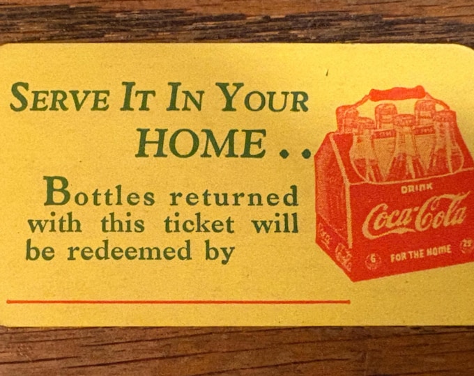 Vintage 1940s Coca-Cola Redemption card; NOS featuring Coke Six Pack Carrier