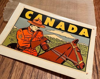 Vintage 1950s Canada Lindgren Turner Co. Style Water Slide Decal; Colorful Souvenir Sticker; Royal Canadian Mounted Police