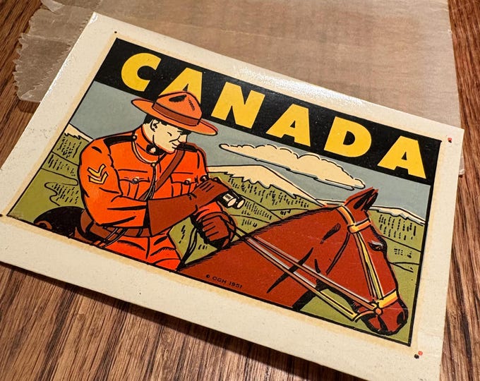 Vintage 1950s Canada Lindgren Turner Co. Style Water Slide Decal; Colorful Souvenir Sticker; Royal Canadian Mounted Police