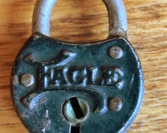 Antique Stamped Steel Miniature Eagle Padlock, no key