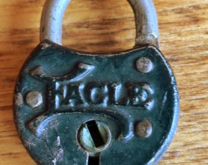 Antique Stamped Steel Miniature Eagle Padlock, no key