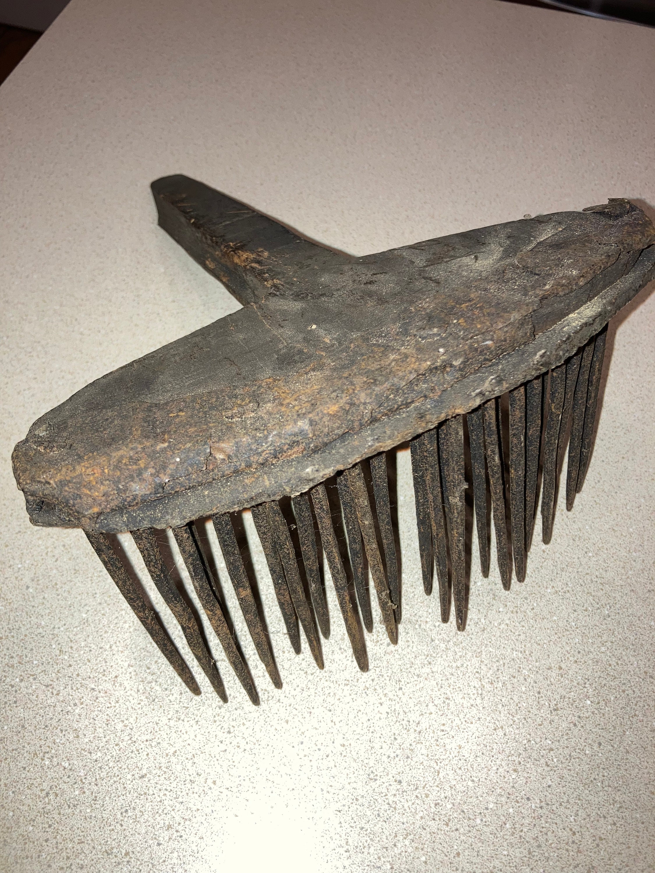 1800s Carved Wooden Flax Wool Carding Comb; Heckle, Hetchel