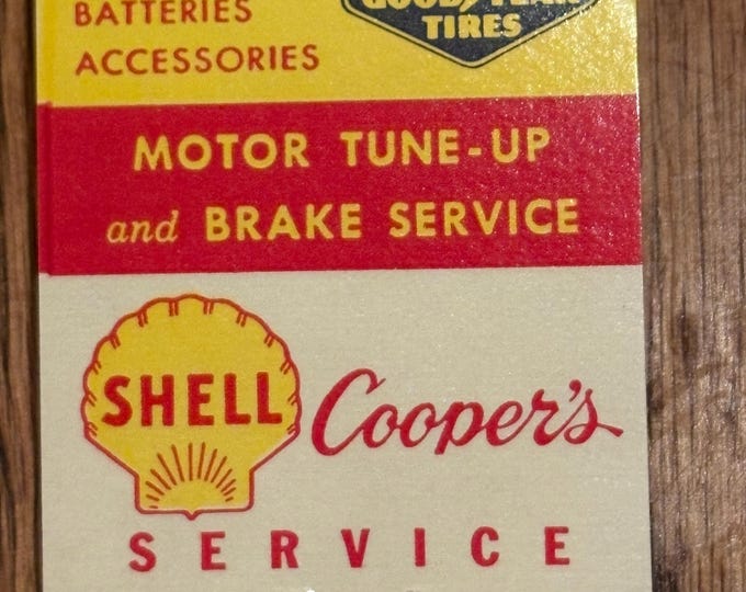 Vintage 1950s Shell Oil & Goodyear Tires Matchbook, Cooper's Service, St. Louis M0, AAA Service, Unused NOS