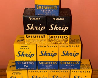 Vintage Sheaffer's Skrip Ink, Fountain Pen Writing Fluid, NOS Full Bottles, Unopened with Original Boxes