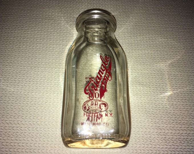 Vintage Glass Milk Bottle: Triangle Dairy, Fulton, NY Third Quart