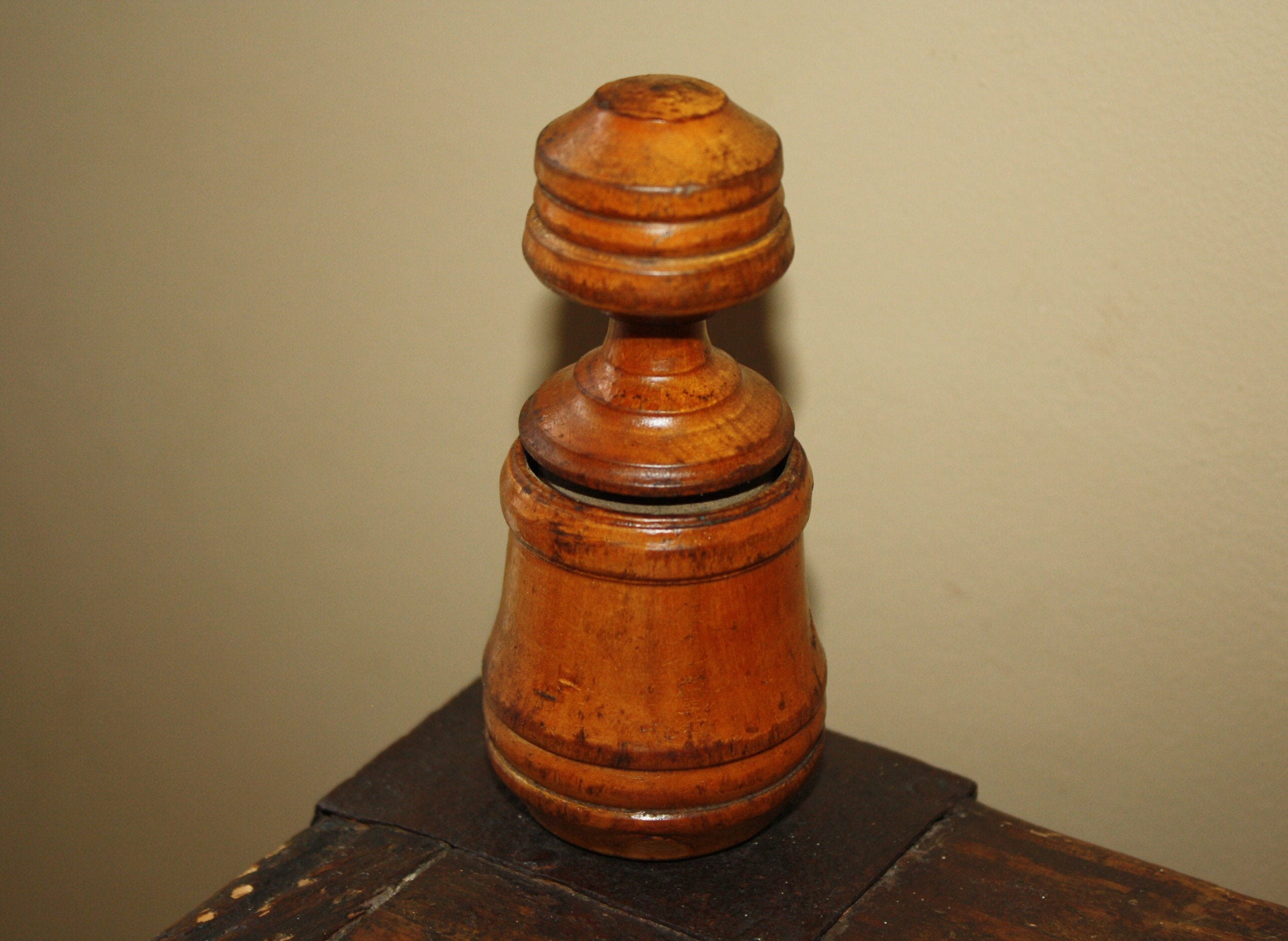 Antique Primitive Wooden Nutmeg Grinder; Vintage Country Spice Mill