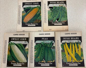 Set of 5 Different Vintage 1920s Vegetable Seed Boxes, Card Seed Co., Fredonia, NY, Old Stock! Warehouse Find!