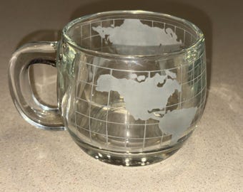 Vintage 1974 Nescafe Glass World Mug, Origin Advertising Premium