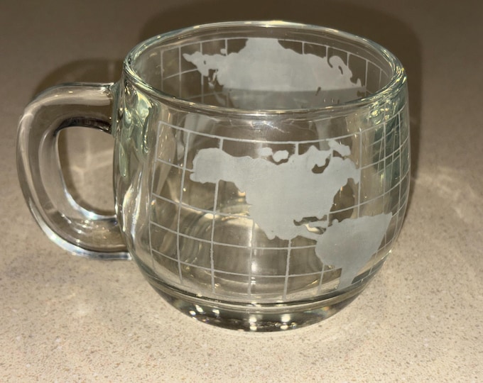 Vintage 1974 Nescafe Glass World Mug, Origin Advertising Premium