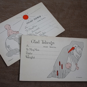 Vintage 1920er Jahre Geburt Ankündigung Postkarten! Digitaler Download