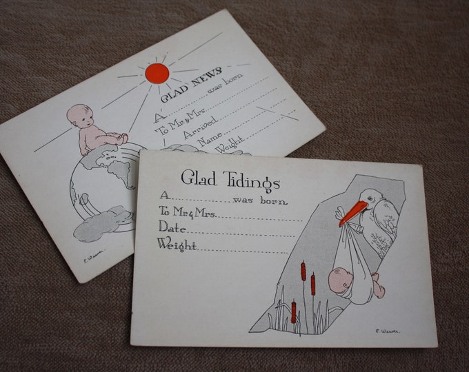 Vintage 1920s Birth Announcement Postcards! Digital Download