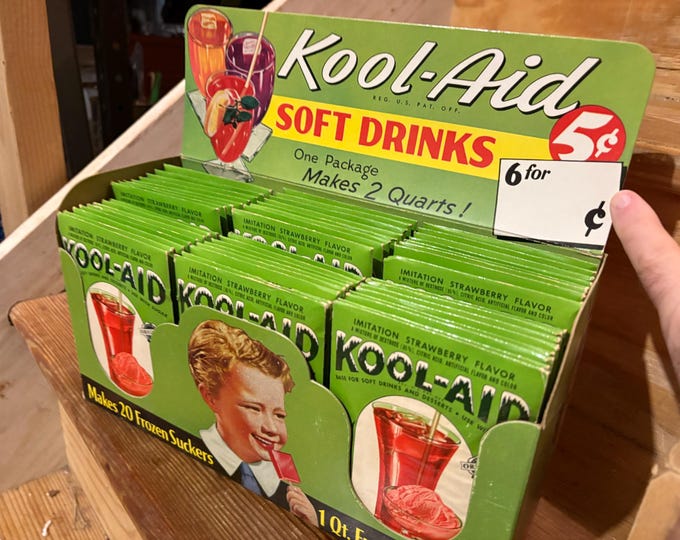 NOS Original 1951 Kool-Aid Store Counter Display with 48 Unopened Packets! Old Store Stock!