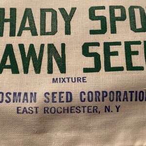 NOS Vintage Cotton Grass Seed Sack; Shady Spot Lawn Seed Linen Bag; Crosman Seed Co., East Rochester, NY image 2