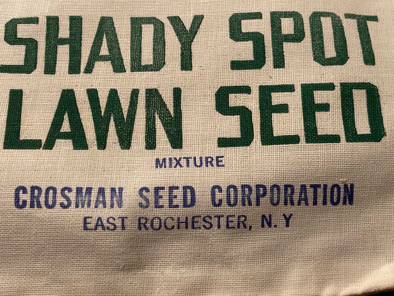 NOS Vintage Cotton Grass Seed Sack; Shady Spot Lawn Seed Linen Bag; Crosman Seed Co., East Rochester, NY image 2
