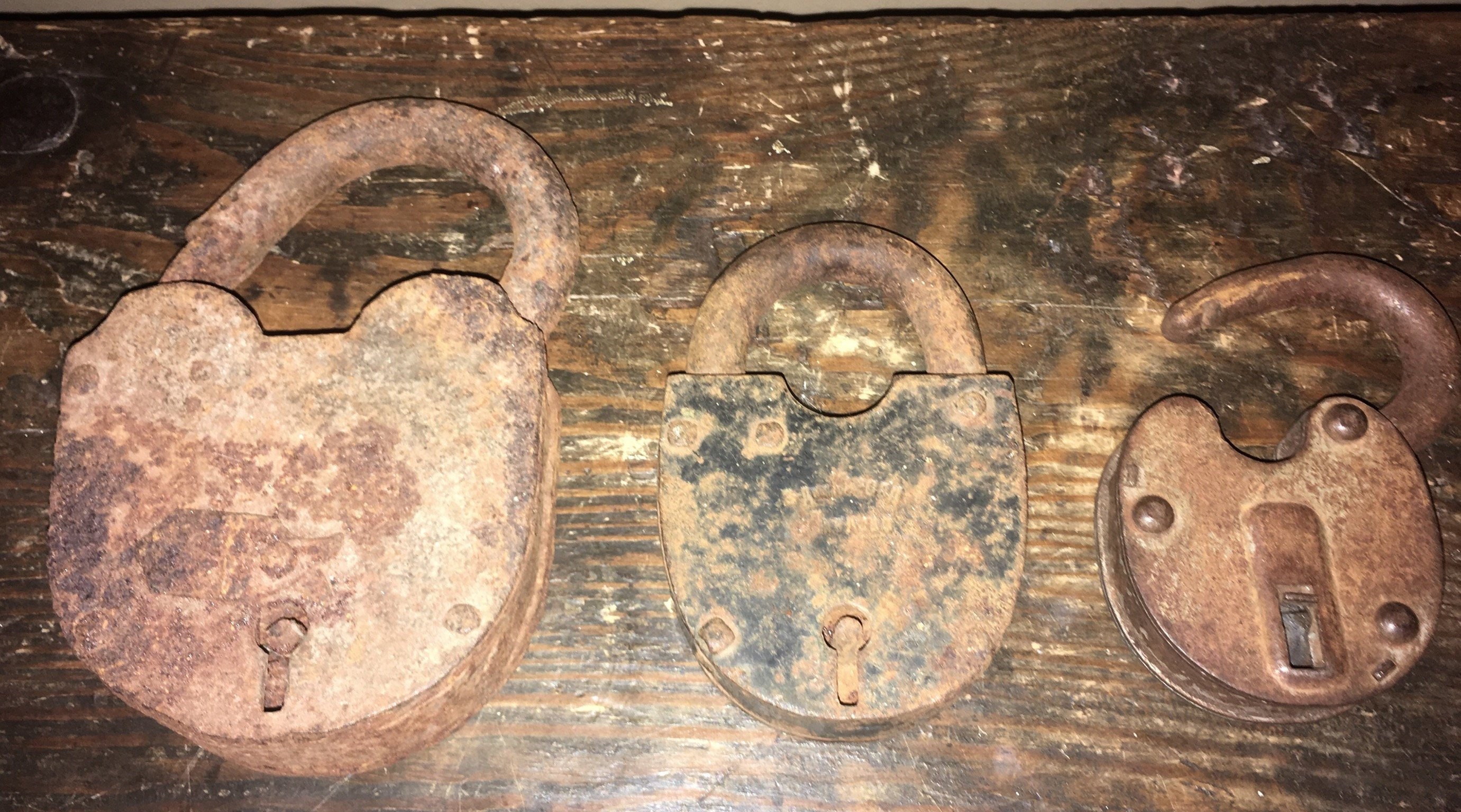 Lot of 3 Large Antique Padlocks; Old, AsFound Locks