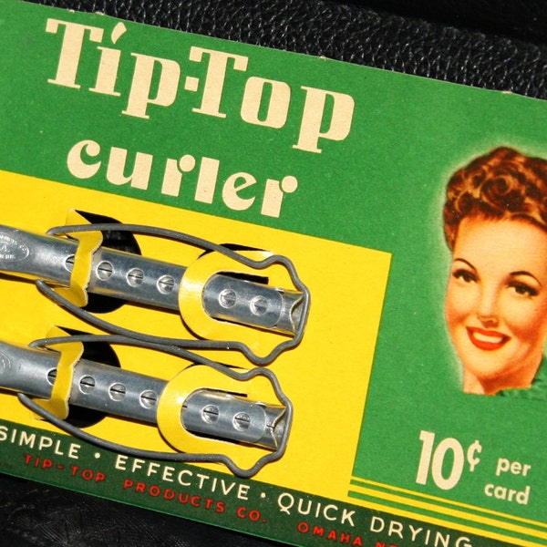 NOS 1940s Tip Top Curlers on Original Display Card; Never Used Old Store Stock Vintage Metal Rollers, Hair Clips