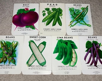 Collection of 7 Vintage Unused Vegetable Seed Packs; Farmer's Supply House, New Bern, NC; Old Stock! Never Used!