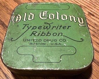 Vintage Old Colony Typewriter Ribbon Tin Box; United Drug Co.