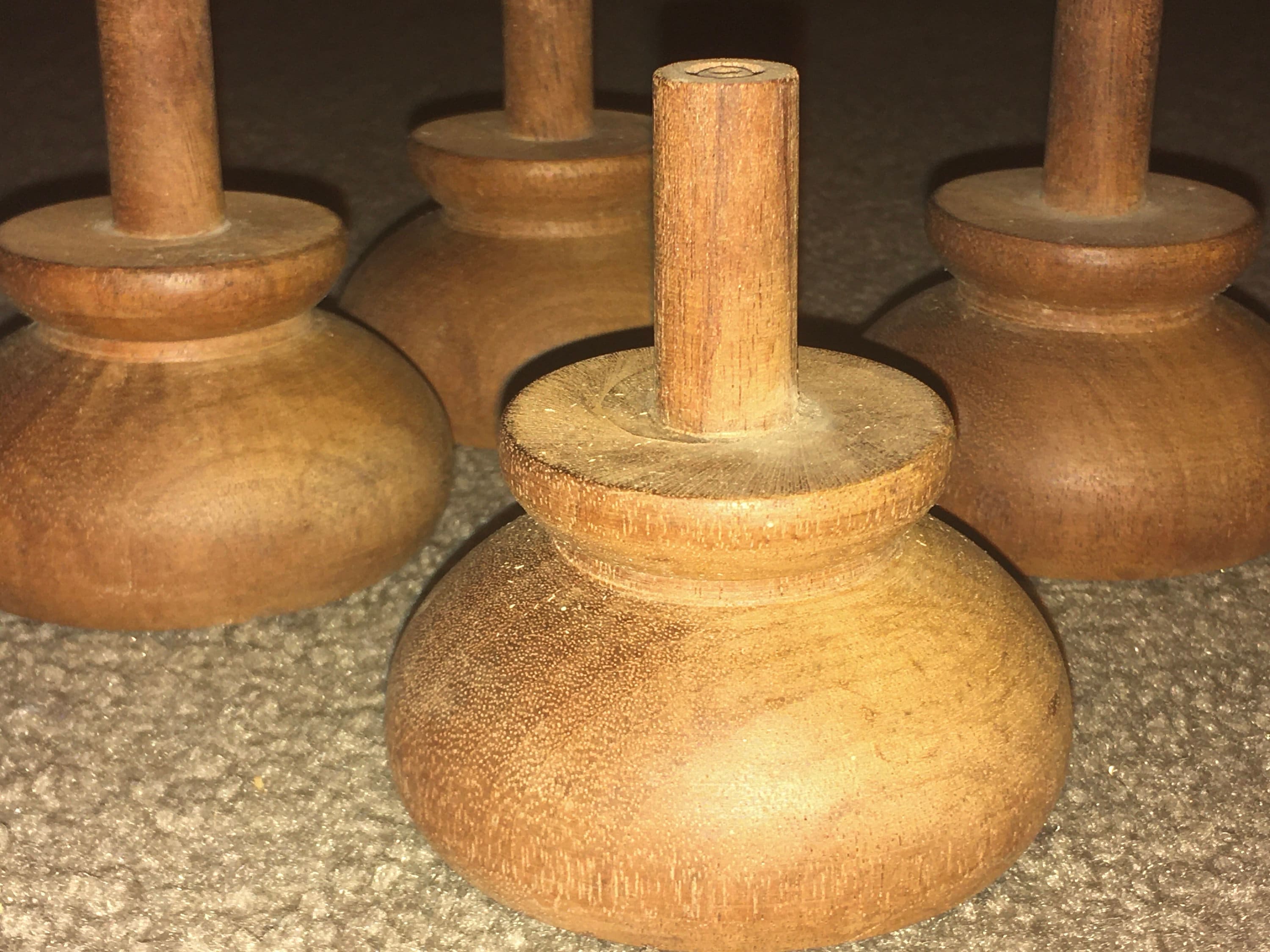 4 Vintage Unused Mahogany Furniture Feet, Small Turned Wooden Finials