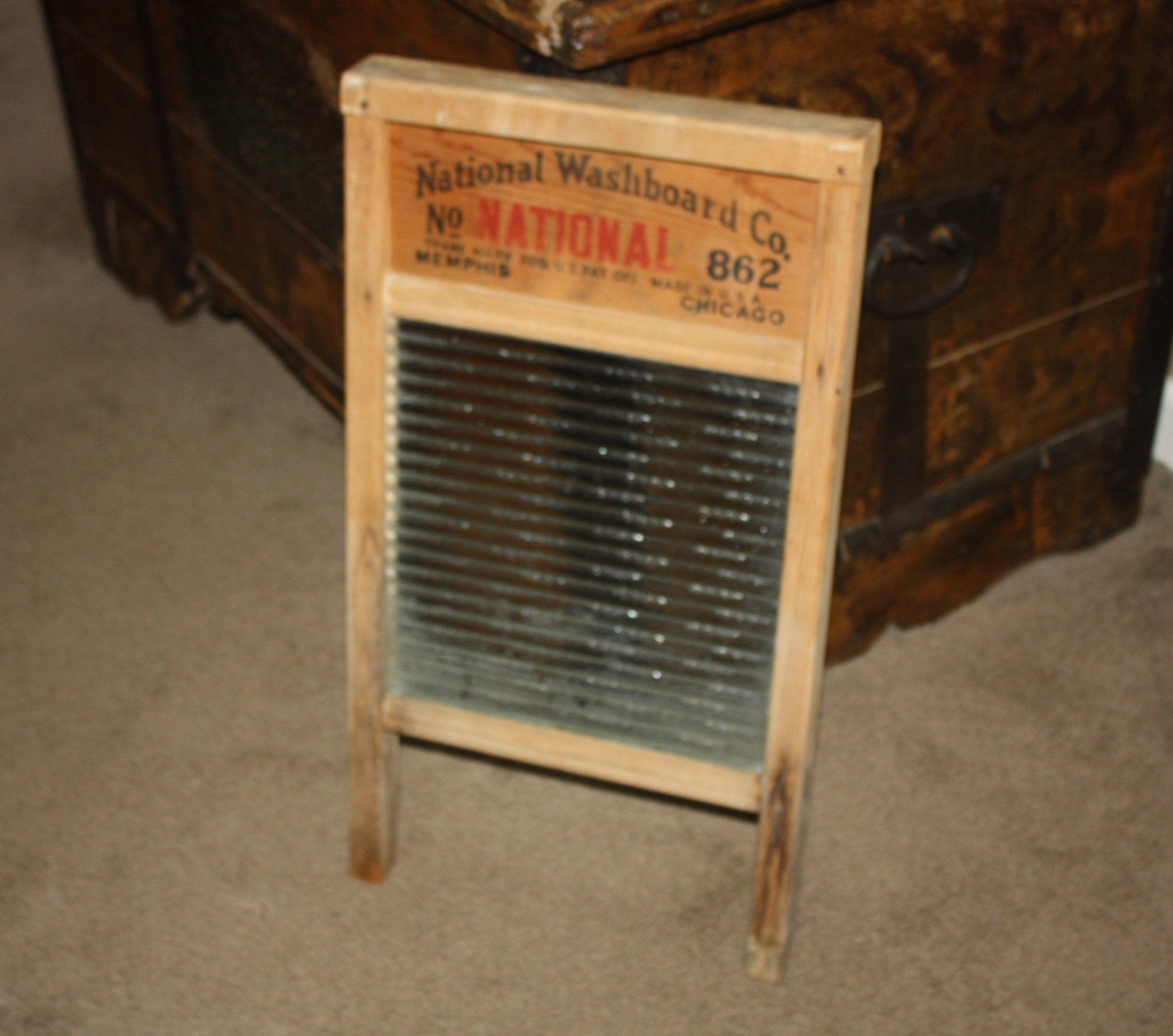 Antique Wooden Washboard with Glass Panel; National Washboard Co. No. 862